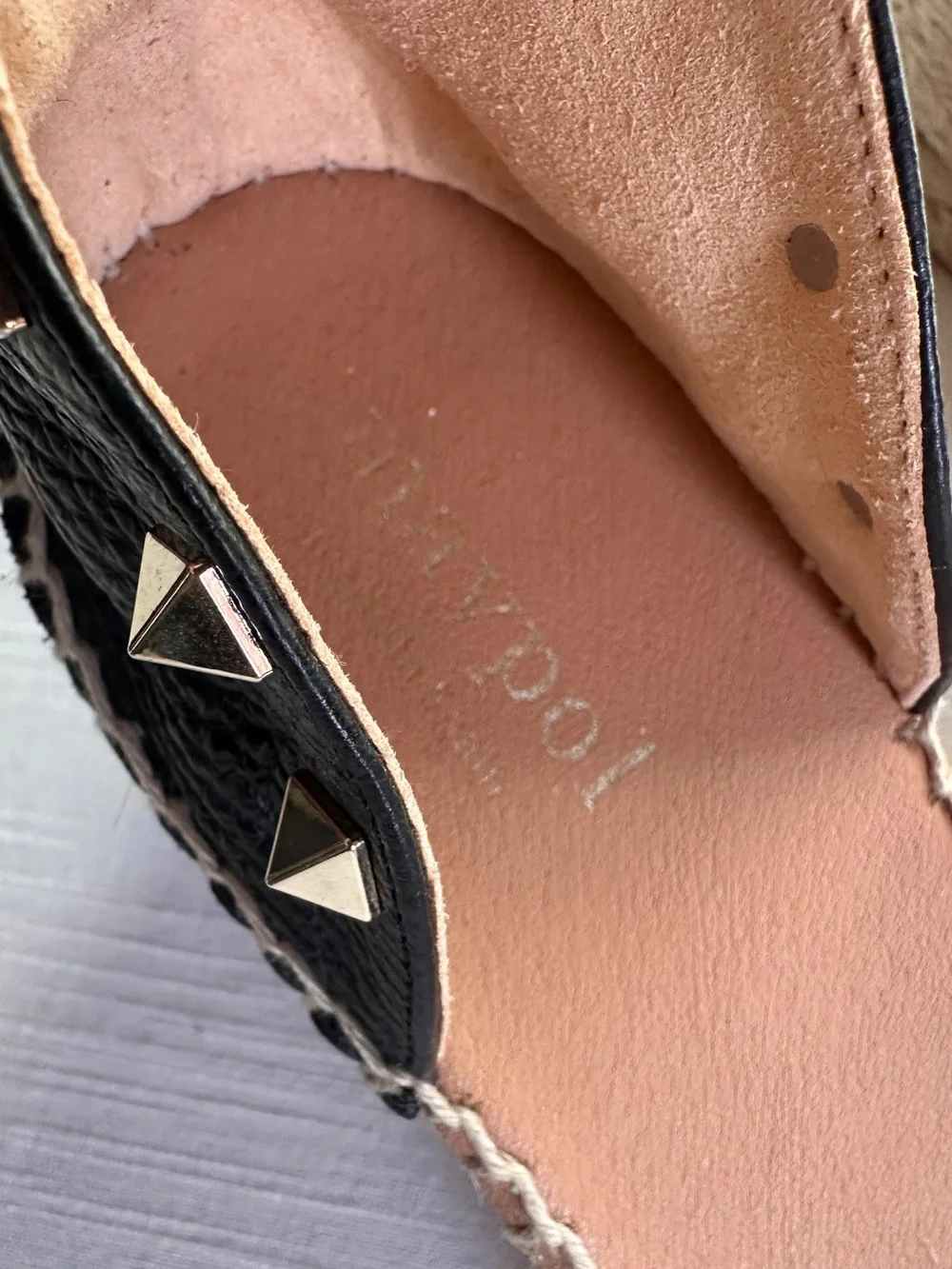 Maypol Black Pebbled Leather Studded Espadrille Wedge Sandals NWOB 42